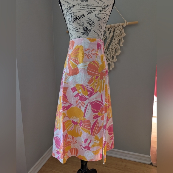 Joe Fresh Pink and Orange Floral Skirt Cotton Linen Size 14 - Picture 6 of 6